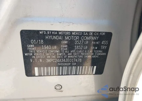 2018 Hyundai Accent Sel from USA, damaged, VIN 3KPC24A34JE017478